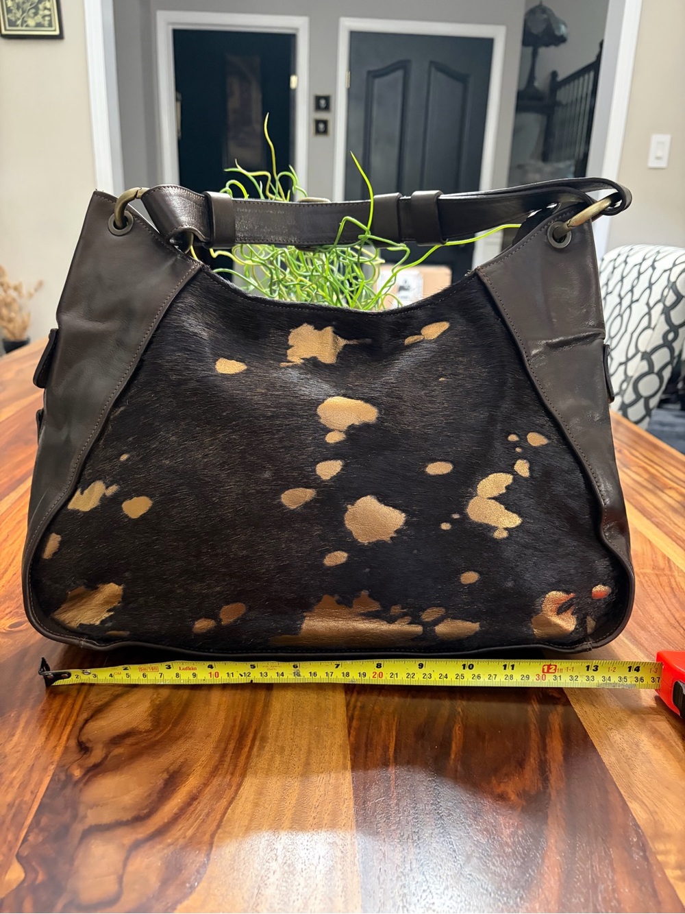 Aleanto made in Italy 🇮🇹 Brown and gold Cowhide Shoulder Hobo Bag